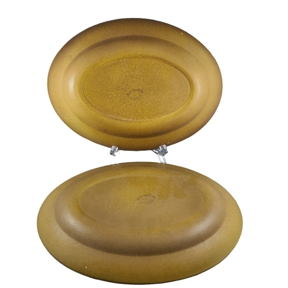 Herbert Aynsley Retro Stoneware Brown Floral Medallion Platters Dragon Gold Vtg - Picture 3 of 6